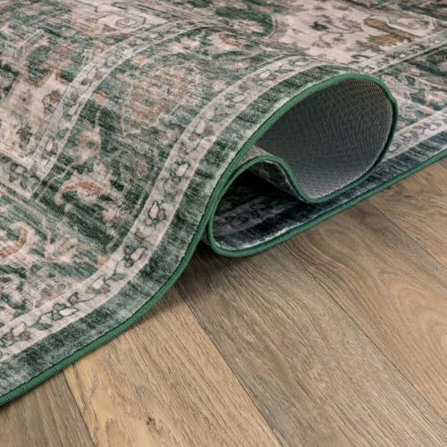 Rugshop Vintage Medallion Machine Washable Non-Slip Area Rug, 5'x7' Green - Image 4
