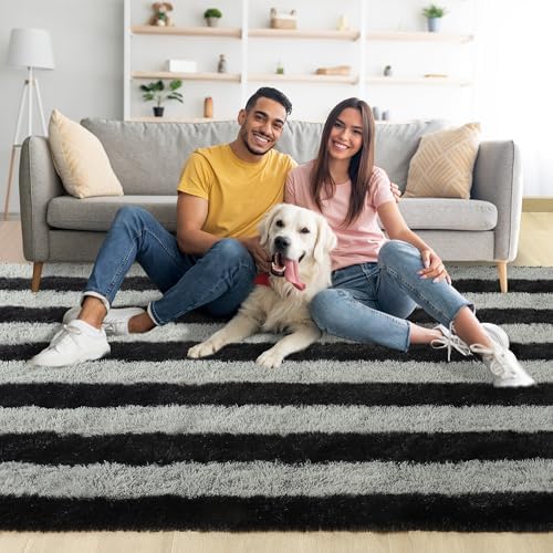 4x6 Black and Grey Fluffy Soft Area Rug Non-Slip for Bedroom Living Room - Image 2