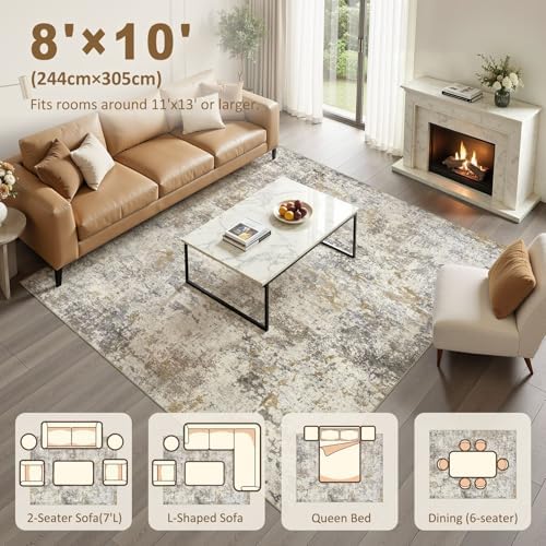 kakania Washable 8x10 Area Rug for Living Room: Abstract Modern Home Decor - Image 2