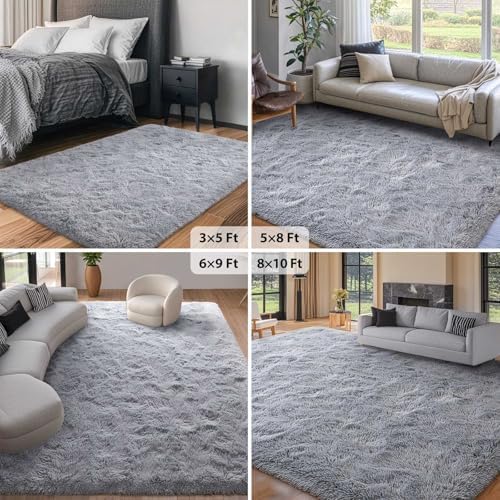 FinRèc Home 6x9 Non-Slip Fluffy Area Rugs for Living Room (Grey) - Image 6