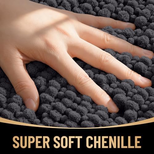 OLANLY Thick Chenille Small Bathroom Rugs Mats 24x16, Dark Grey - Image 2