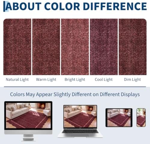 GarveeHome Scalloped Washable 5x7 Area Rugs for Living Room Burgundy - Image 4