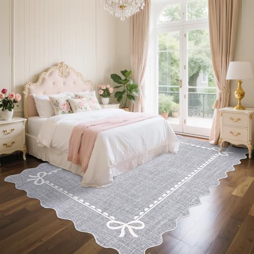 GarveeHome Scalloped Bow Rug 6x9 Washable Grey Rugs for Bedroom Living Room - Image 3