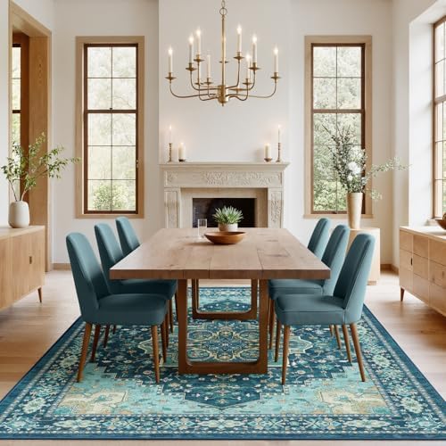 Amada Vintage Washable Area Rug,5'x7',Teal Blue - Image 2