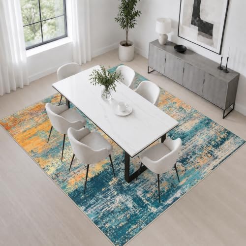 Area Rug Living Room: 6x6 Modern Washable Soft Carpet Rosy Haze - Image 4