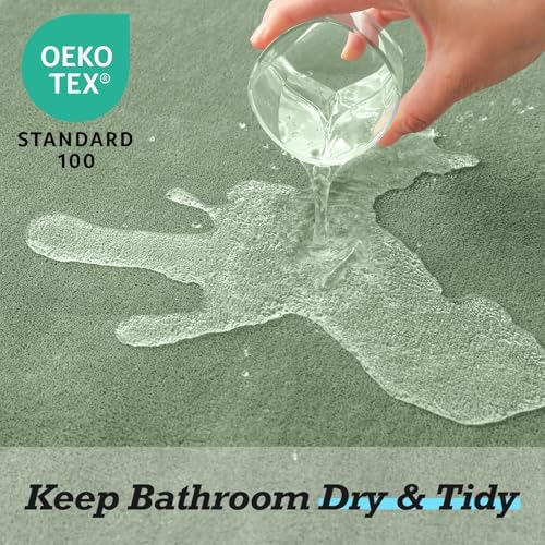 HUXMEYSON Bathroom Rugs Sets 2 Piece, Non-Slip & Quick Dry Bath Mat Set, Ultra Soft Velvet Bath Rugs for Bathroom, Toilet and Shower Floor, Grey Green - Image 5
