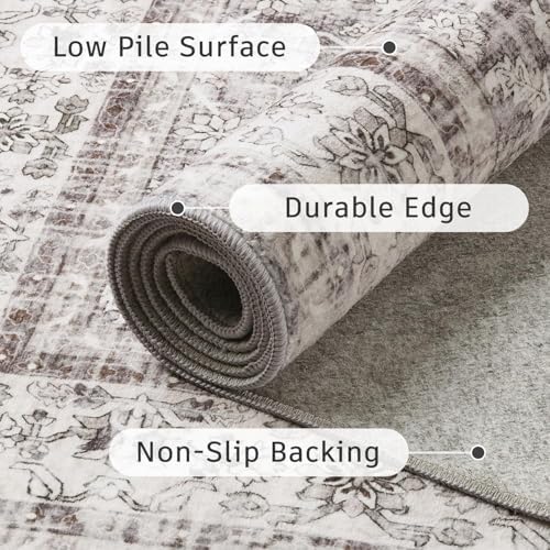 DCX Gray 8x10 Rug, Kid & Pet Friendly with Rubber Back Non Slip, Machine Washable Stain Resistant Vintage Traditional Distressed Carpet, Rug for Living Room, Bedroom, Home Decor - Image 6