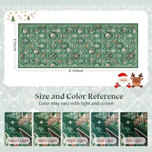Christmas 3x8 Washable Kitchen Runner Rug, Green Non Slip Low Pile Rug - Image 2