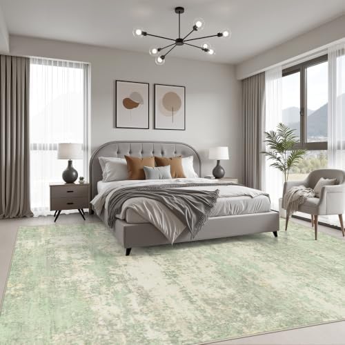 5x7 Area Rug Living Room: Modern Washable Soft Carpet Green Cream - Image 3