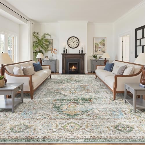 befbee 10x14 Area Rugs for Living Room, Washable Vintage Non Slip Rug Green by Befbee