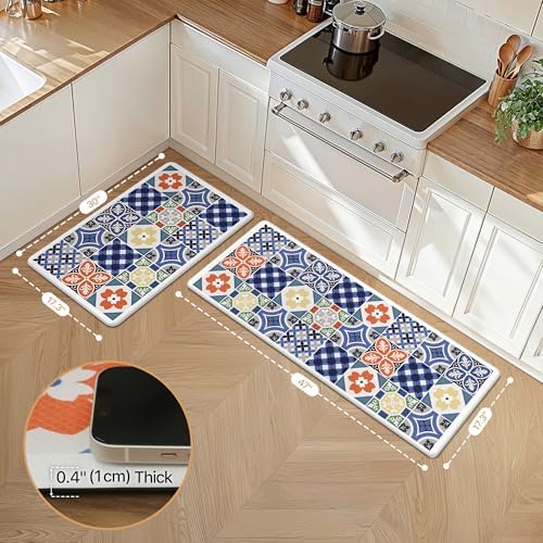 GENIMO Anti Fatigue Kitchen Mats for Floor 2PCS, Standing Rugs, Blue - Image 5