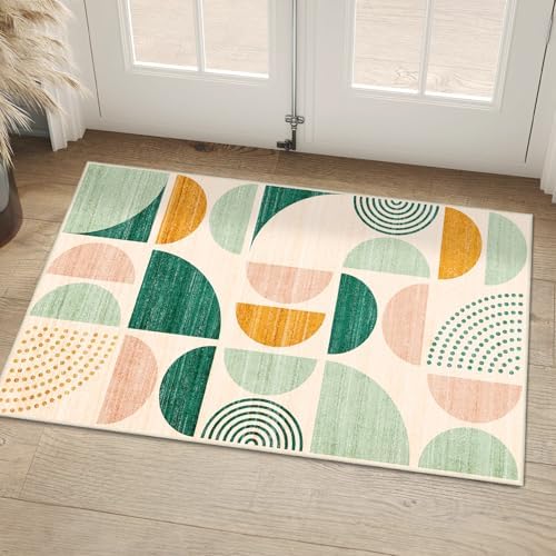 MUJOO Green Small Rug Washable,Boho Area Rugs Non Slip Modern Abstract - Image 3