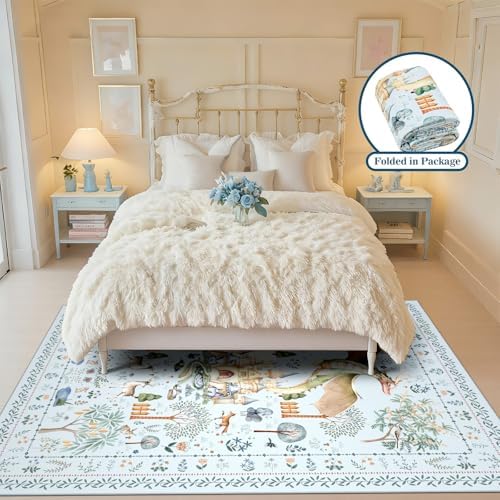 nesrt Washable Dragon Area Rugs for Living Room 5x7Ft Non Slip, Light Blue Animal Print Dining Room Rugs Low Pile, Soft Castle Kids Nursery Floor Carpets for Playroom Bedroom Kids Room Boys and Girls - Image 4