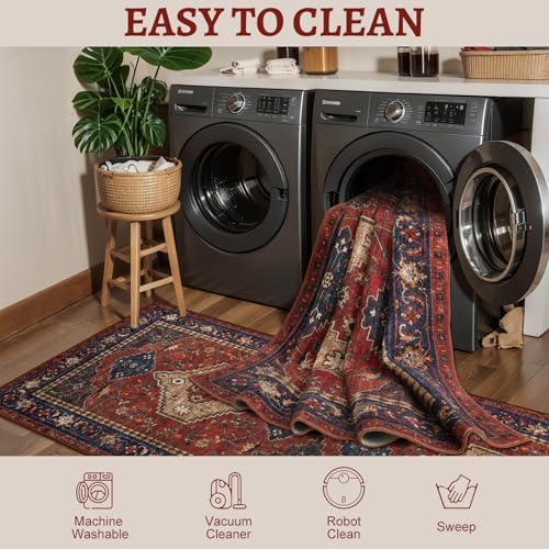 Tangsoo Red 3x8 Washable Runner Rug for Hallways, Boho Non Slip Runner Rug - Image 4