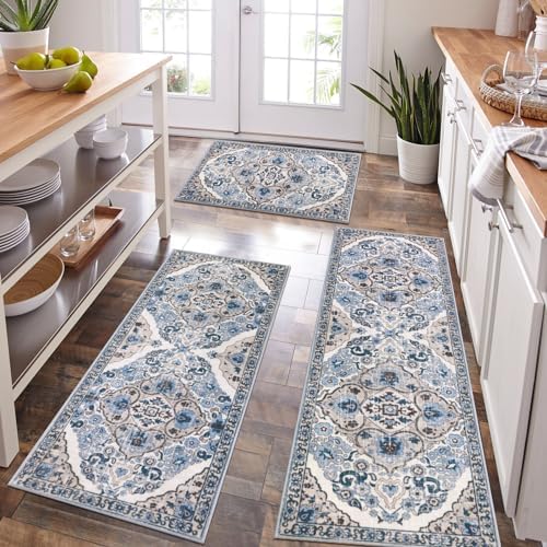 HEBE Boho Kitchen Rugs Set of 3, Non Slip Washable Kitchen Mats for Floor - Image 6