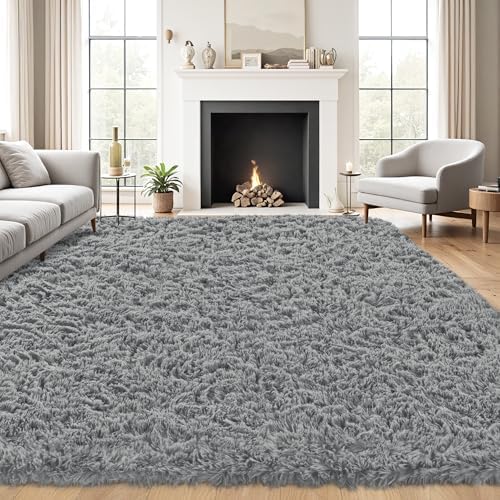 5x8 Area Rug for Living Room,Light Gray Fluffy Shag Non-Slip Bedroom Rugs - Image 4