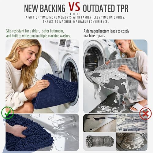 Yimobra Large Bathroom Rugs Non Slip Washable 36x24 Inch - Ultra Soft Absorbent Chenille Bath Mat, Quick Dry Shaggy Floor Carpet for Tub Shower, Navy Blue Home Decor Accessories - Image 3