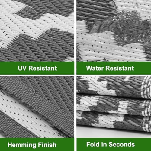 RURALITY Outdoor Rugs 9x12 Feet for Patios Clearance,Plastic Straw Waterproof Mats for Backyard,Porch,Deck,Balcony,Grey&White - Image 4