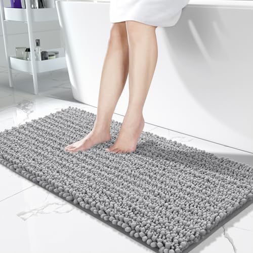 Yimobra Bathroom Runner Rug 55x24 Inch - Extra Long Non Slip Chenille Bath Mat, Soft & Absorbent, Machine Washable Shaggy Hallway Carpet for Vanity Tub Shower, Gray Home Decor Accessories by Yimobra