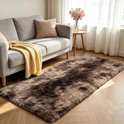 Shag Runner Rug for Bedroom Living Room 3x7 Upgrade Non-Slip Fluffy Soft Bedside Rugs,Shaggy Mottling Brown Carpet for Livingroom Dorm Home Decor Aesthetic - Image 2