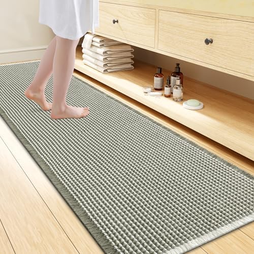 Smiry Waffle Bath Mat 72X24, Soft Absorbent Bathroom Rugs, Green & Cream by Smiry