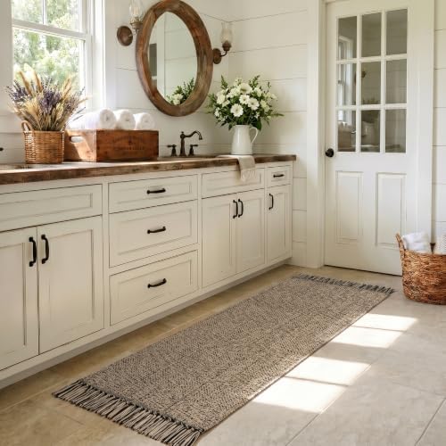 Collive Farmhouse Hallway Runner Rug, 2x6 Hand-Woven Reversible Washable Runners for Kitchen Floor, Natural/Black Cotton Laundry Room Rugs Modern Boho Kitchen Sink Carpet for Bathroom Foyer Bedroom - Image 3
