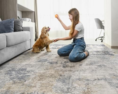 UERMEI 6x9 Area Rug Living Room Rugs - Washable Neutral Modern Abstract Soft Thin Large Rug Indoor Floor No Slip Rug Carpet for Bedroom Under Dining Table Home Office Decor - Blue Grey - Image 5