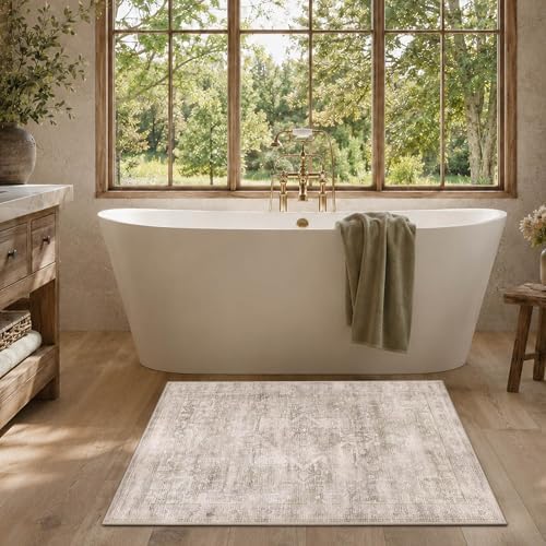 2x3 Washable Boho Entryway Area Rug Light Beige Non-Slip Door Mat - Image 6