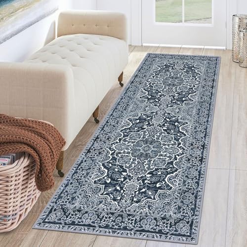 KUTA Vintage Washable Runner Rug 2x6 Navy Blue Runners for Hallways by KUTA