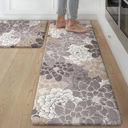 GENIMO Anti Fatigue Kitchen Mats for Floor 2PCS,Standing Rugs,Coffee Brown by GENIMO
