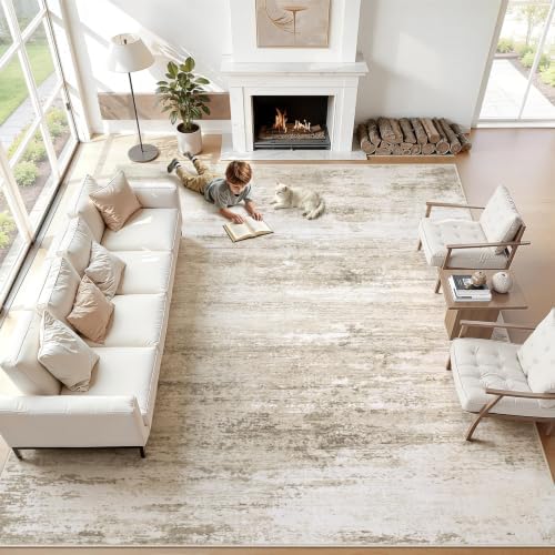 Washable Rug 10x14 Area Rugs for Living Room: Large Neutral Soft Rug Abstract Non Slip Low Pile Modern Carpet for Bedroom Kitchen Nursery Office Dining Room Indoor (Beige, 10'x14') by LOSBULAKE