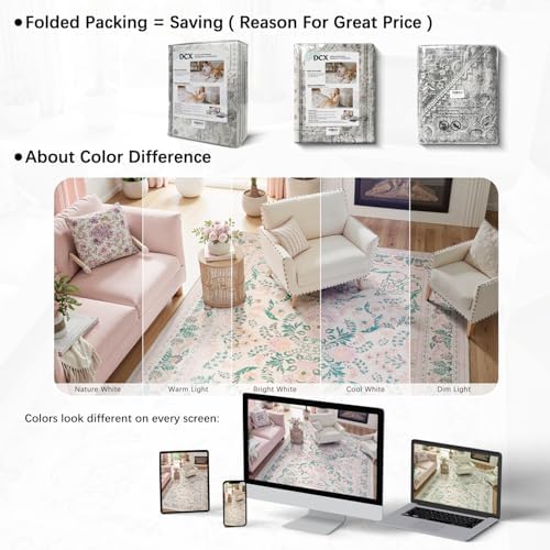 DCX Washable 8x10 Pink Rug, Floral Rug for Girl’s Bedroom - Image 5