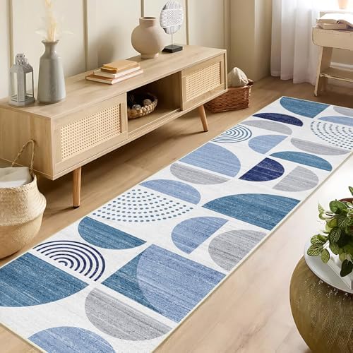 MUJOO Runner Rug Washable,Blue 2x8 Area Rugs Non Slip Modern Abstract - Image 4