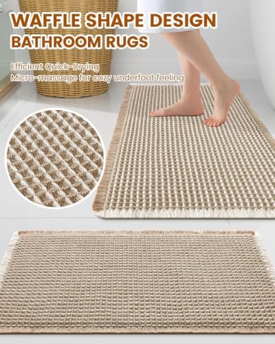 Smiry Waffle Bathroom Rugs Sets 2 Piece (30x18+24x16, Brown & Cream) - Image 2