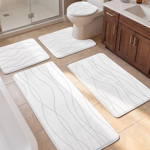 YIHOUSE Bathroom Rugs Set 5 Piece, Memory Foam Bath Mat White by YIHOUSE