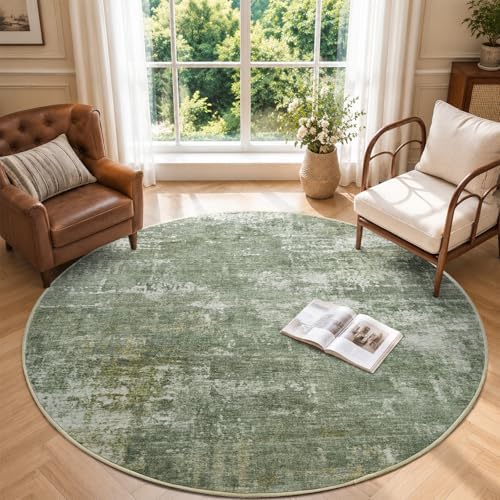 6ft Round Abstract Washable Area Rug for Living Room Green - Image 2