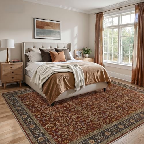 Old Money Aesthetic 6x9 Area Rugs, Low Pile Washable Rugs for Living Room Bedroom Non Slip, Vinatge Maximalist Print Carpet Rug for Dining Room Home Office, Deep Burnt Orange - Image 4