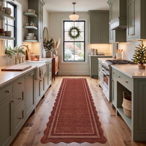 GarveeHome Scalloped Washable Runner Rug 2x10 Non Slip Kitchen Rugs, Red - Image 2