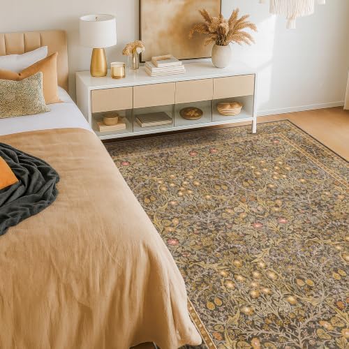 Washable Brown Oriental 5x8 Area Rug for Living Room, Dining Room, Low Pile Non-Slip Floor Carpet for Bedroom - Vintage Floral Design & Stain Resistance - Image 3