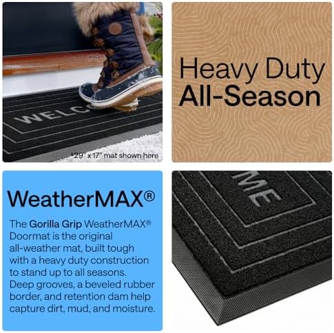 GORILLA GRIP WeatherMAX Door Mat, Indoor Outdoor Use, 35x23, Black Welcome - Image 4