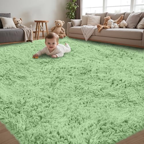 8x10 Area Rug for Living Room,Light Green Fluffy Shag Non-Slip Bedroom Rugs by Unknown