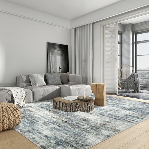 9x12 Area Rugs for Living Room: Washable Abstract Blue Multi Bedroom Carpet - Image 4