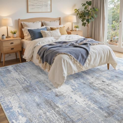 8x10 Ft Abstract Washable Area Rugs for Living Room Blue - Image 4