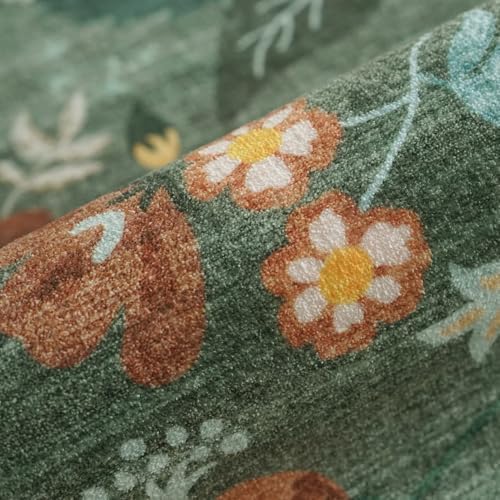 Washable 2'6x12 Hallway Runner Rug: Soft Entryway Kitchen Floral Runners Non Slip Water Resistant Nursery Bathroom Floor Mat Light Weight Carpet for Living Room Bedroom (2'6x12 Floral/Green) - Image 5