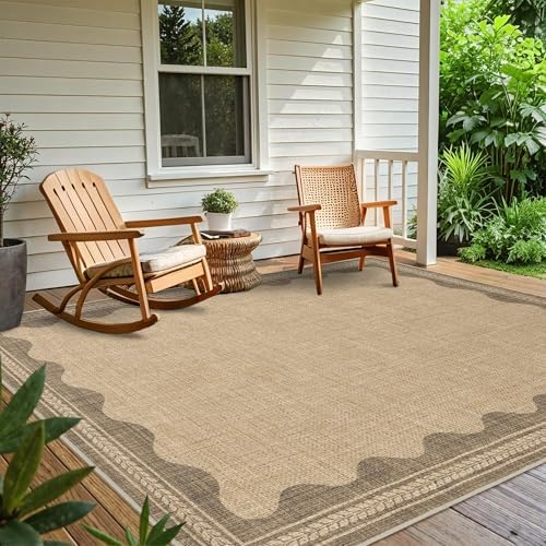 Scalloped Rug 6x9 Easy Jute Outdoor Patio Rug Indoor Outdoor Carpet by Zeeinx