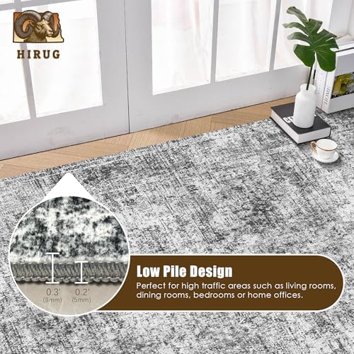 Washable Area Rug 5' x 7' Vintage Traditional Persian Mat - Foldable Distressed Non-Slip Machine Washable Carpet for Living Room Bedroom Kitchen Home Decor - Graphite and Mist - Image 5