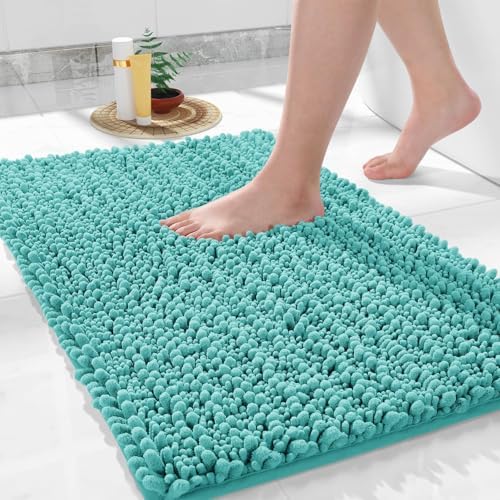 Yimobra Bathroom Rugs Non Slip Washable 32x20 Inch - Ultra Soft Absorbent Chenille Bath Mat, Quick Dry Shaggy Floor Carpet for Tub Shower, Lake Blue Home Decor Accessories by Yimobra