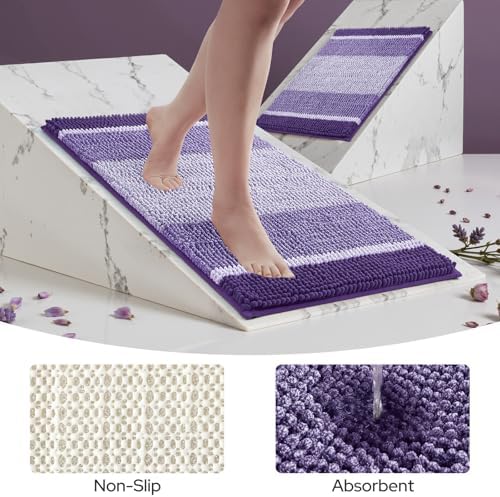 HOMEIDEAS Purple Bathroom Rugs Sets 2 Piece Chenille, 20"x32"+17"x24" - Image 5