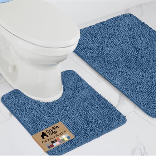 GORILLA GRIP Bathroom Area Rug Sets 2 Piece, Soft Chenille, 30x20 Blue by GorillaGrip