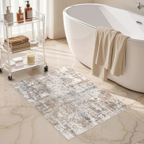 UERMEI 2x3 Area Rug Living Room Rugs - Washable Neutral Modern Abstract Soft Thin Rug Indoor Floor No Slip Rug Carpet for Bedroom Under Dining Table Home Office Decor - Brown/Grey/Red - Image 5